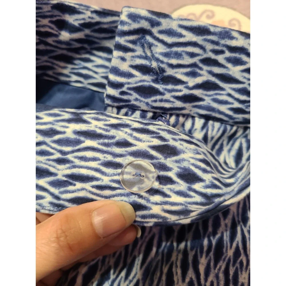 Michael Kors Blue Printed Faux Belt Pencil Skirt Sz 2‎